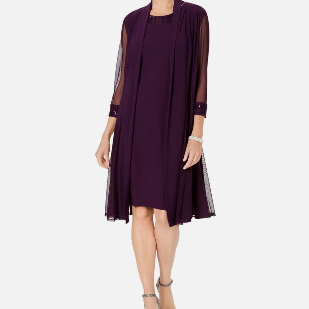 R & M RICHARDS Embellished Dress & Duster Jacket. NWT. Size 12. Color Plum.